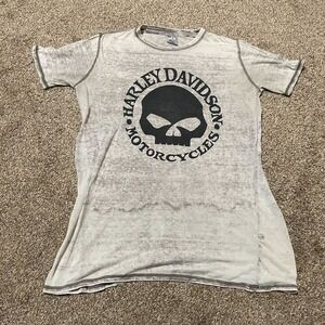 Harley Davidson Willie G Skull Burnout Graphic T-Shirt Grey White Womens Medium